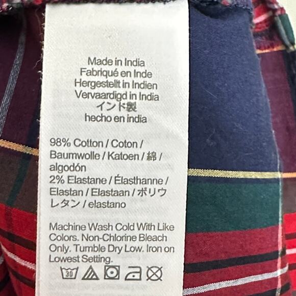 J. CREW Factory Chambray Mini Dress Antique Navy Deep Ruby Plaid Sz 12 {AA28} - Picture 6 of 7